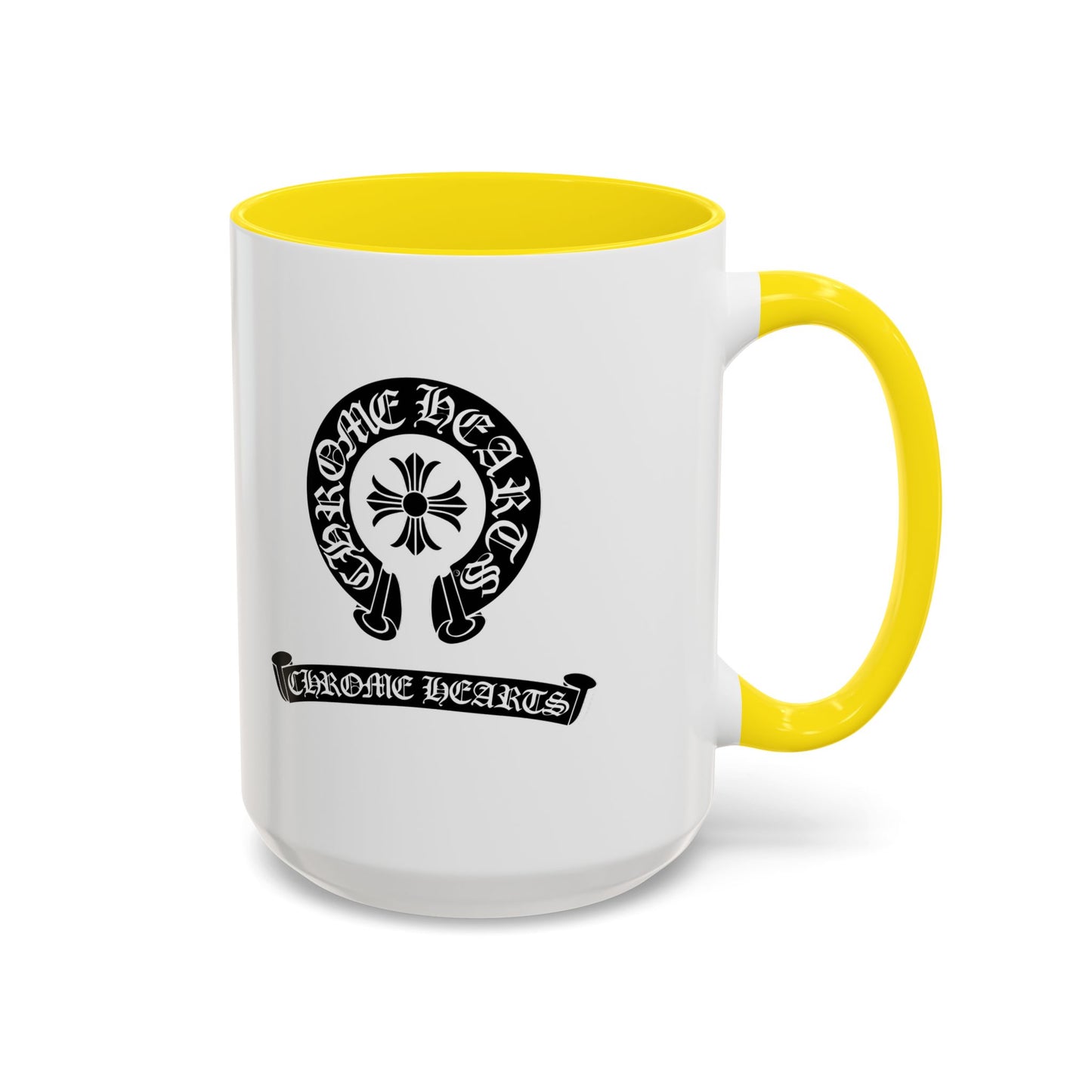 Chrome Hearts Accent Coffee Mug - Stylish Black Handle & Inside - Perfect for Coffee Lovers