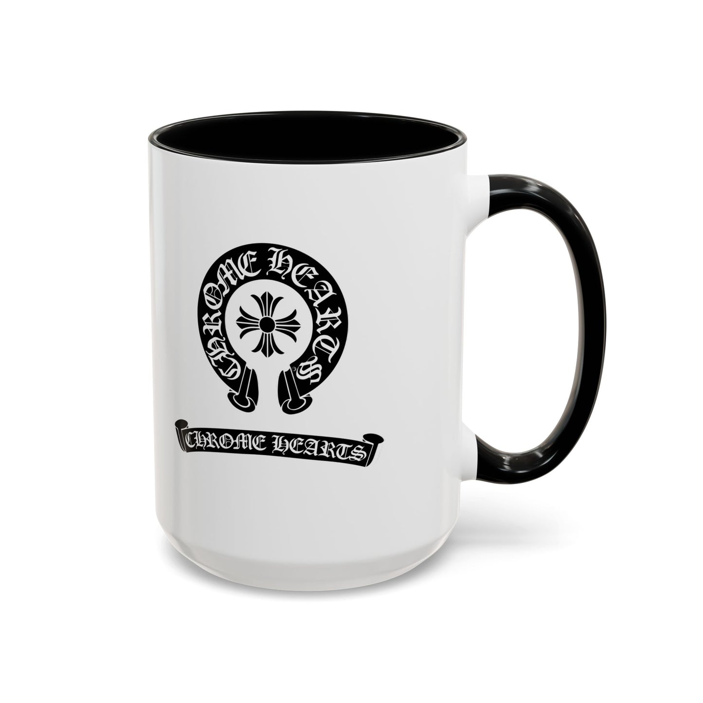 Chrome Hearts Accent Coffee Mug - Stylish Black Handle & Inside - Perfect for Coffee Lovers