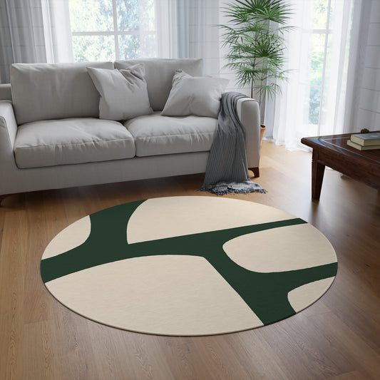 Modern Art Decor Rug, Green-Beige Round Rug - Contemporary Living Room Decor, Unique Area Carpet, Abstract Circular Floor