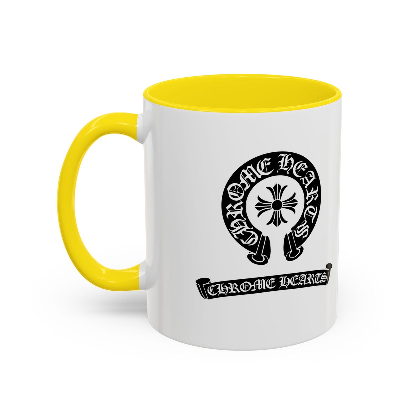 Chrome Hearts Accent Coffee Mug - Stylish Black Handle & Inside - Perfect for Coffee Lovers