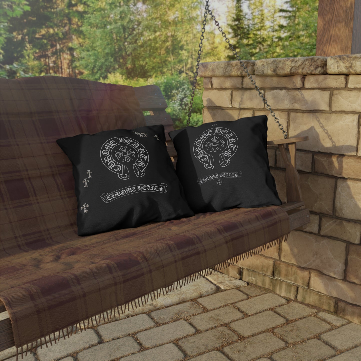 Outdoor Pillows - Double Sided Chrome Hearts Indoor/Outdoor Pillow