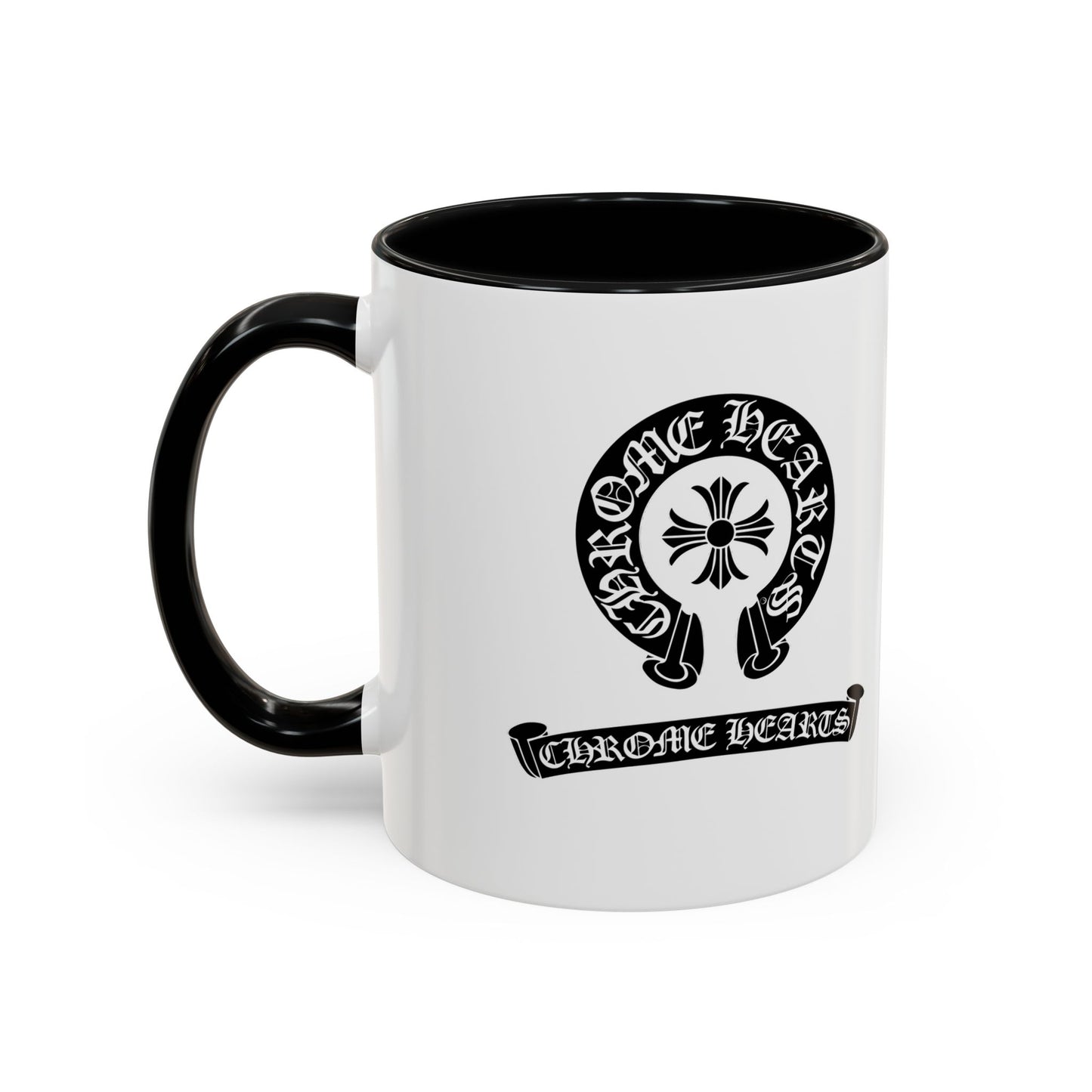 Chrome Hearts Accent Coffee Mug - Stylish Black Handle & Inside - Perfect for Coffee Lovers