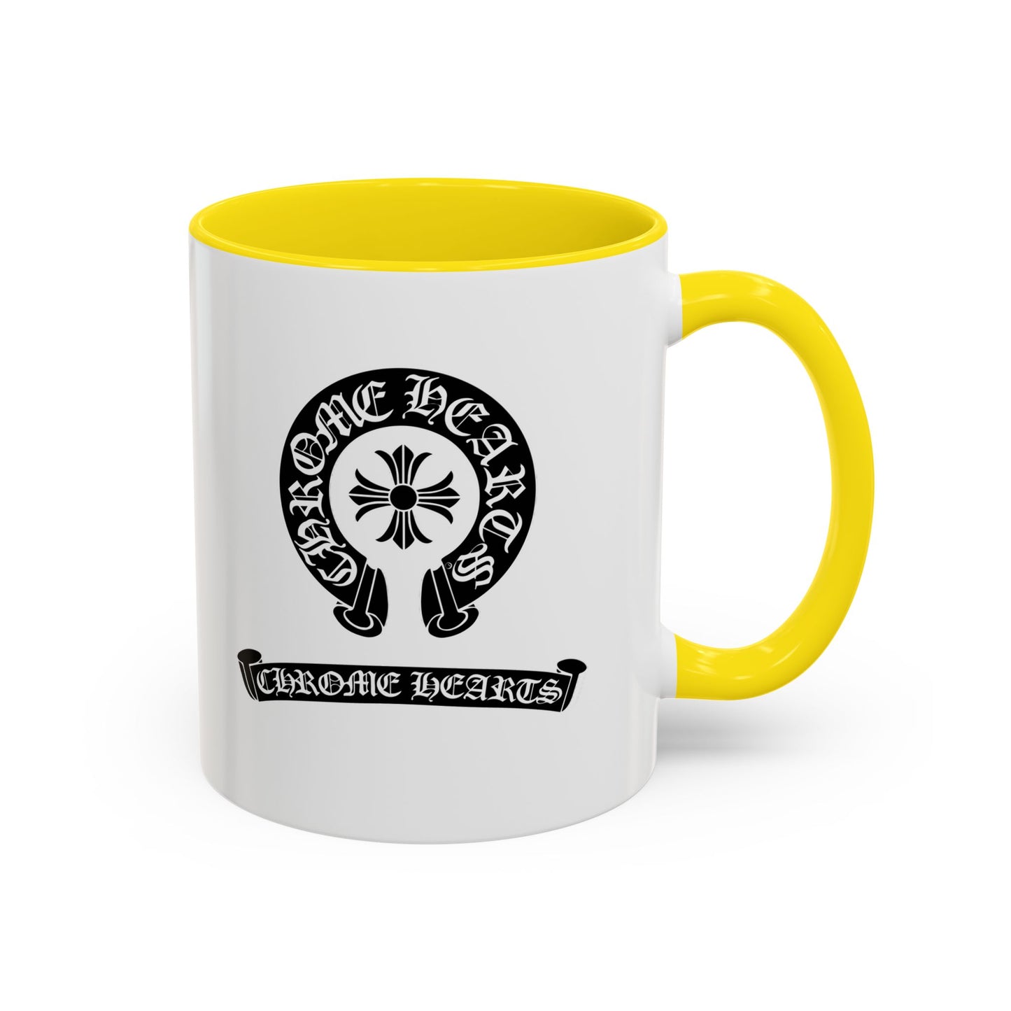 Chrome Hearts Accent Coffee Mug - Stylish Black Handle & Inside - Perfect for Coffee Lovers